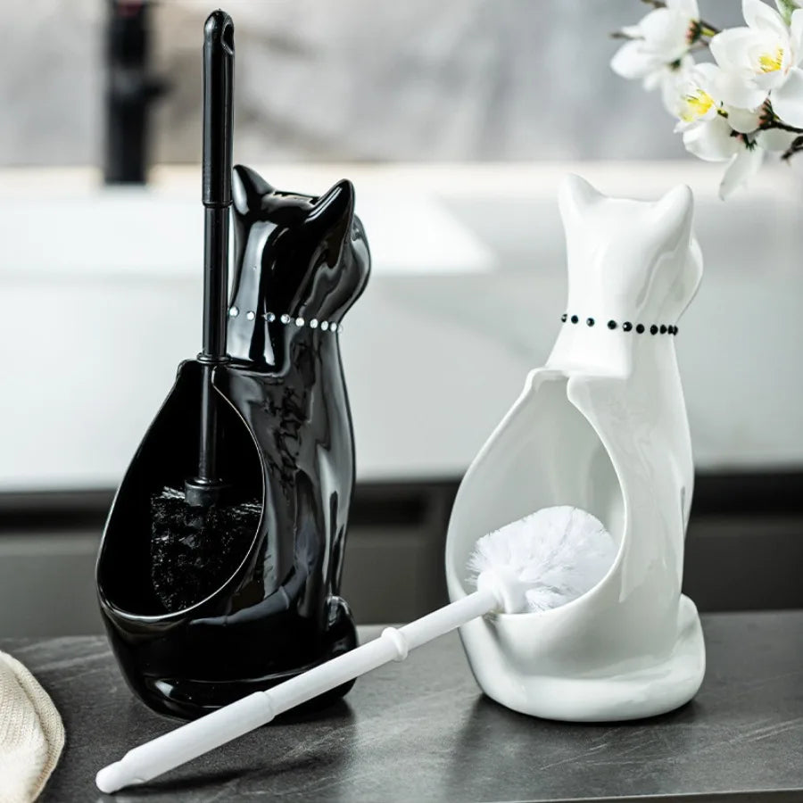 Ceramic Pet-Shaped Toilet Brush Set